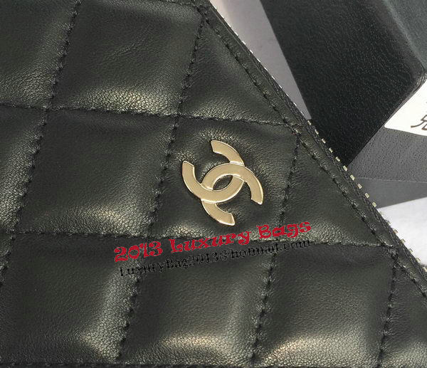 Chanel Matelasse Zip Around Wallet Black Sheepskin A50097 Silver Chanel Matelasse Zip Around Wallet Black Sheepskin A50097 Silver