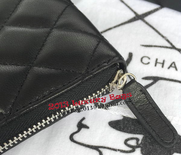 Chanel Matelasse Zip Around Wallet Black Sheepskin A50097 Silver Chanel Matelasse Zip Around Wallet Black Sheepskin A50097 Silver