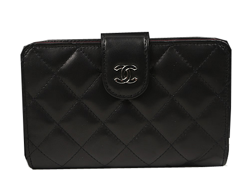 Chanel Matelasse Bi-Fold Wallet Black Original Sheepskin A48667 Silver
