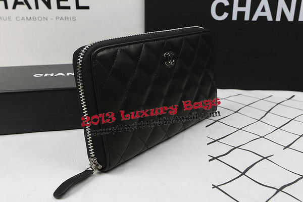 Chanel Matelasse Zip Around Wallet Black Sheepskin A50097 Silver Chanel Matelasse Zip Around Wallet Black Sheepskin A50097 Silver