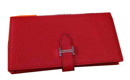 Hermes Bearn Japonaise Grainy Leather Wallet H8622W Red