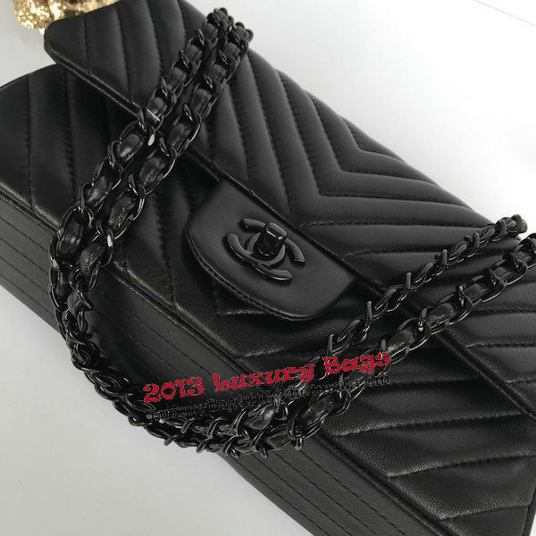 Chanel Lambskin Chevron Quilting Classic Flap Bag AO1112 Black Chanel Lambskin Chevron Quilting Classic Flap Bag AO1112 Black