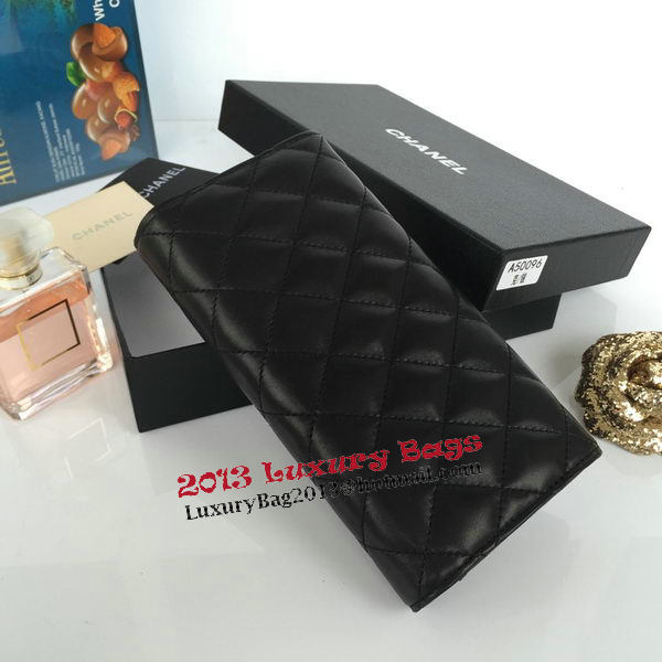Chanel Matelasse Long Wallet Black Sheepskin Leather A50096 Silver Chanel Matelasse Long Wallet Black Sheepskin Leather A50096 Silver