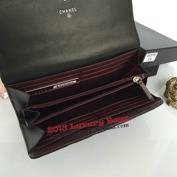 Chanel Matelasse Long Wallet Black Sheepskin Leather A50096 Silver Chanel Matelasse Long Wallet Black Sheepskin Leather A50096 Silver