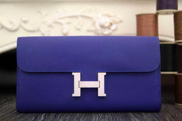 Hermes Constance Long Wallets Original Leather HA909 Dark Blue