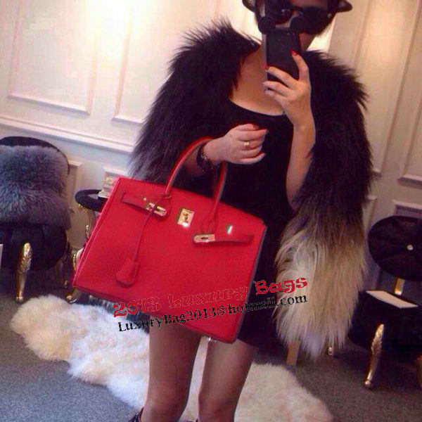 Hermes Birkin 35CM Tote Bag Litchi Leather HB35GL Red Hermes Birkin 35CM Tote Bag Litchi Leather HB35GL Red