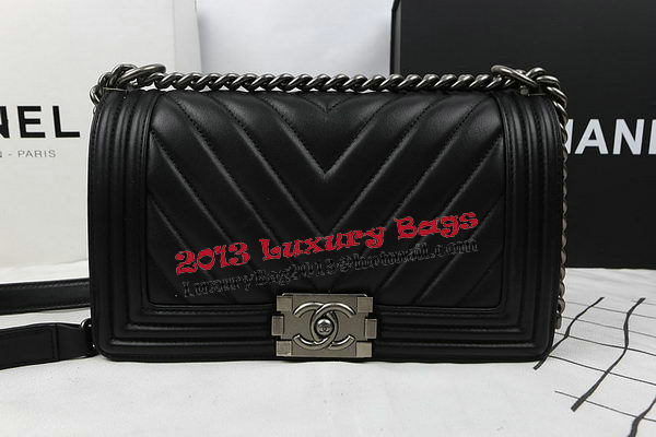 Boy Chanel Flap Bag Calfskin Chevron Quilting A67025 Black Boy Chanel Flap Bag Calfskin Chevron Quilting A67025 Black
