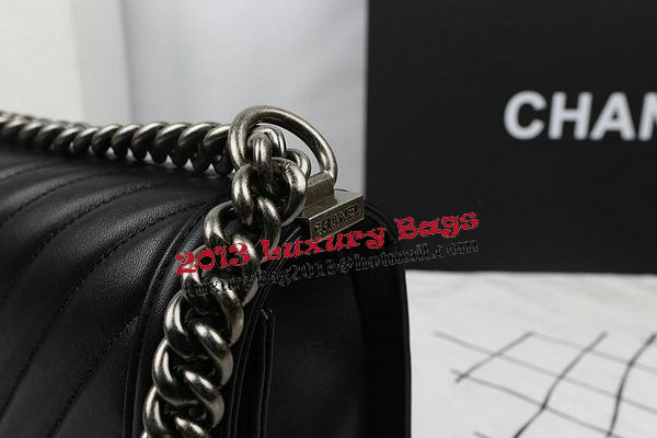 Boy Chanel Flap Bag Calfskin Chevron Quilting A67025 Black Boy Chanel Flap Bag Calfskin Chevron Quilting A67025 Black