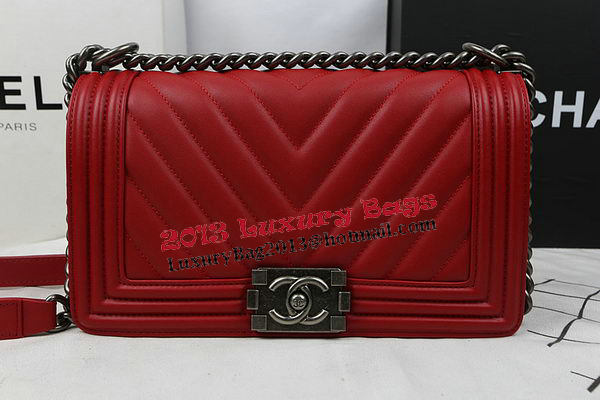 Boy Chanel Flap Bag Calfskin Chevron Quilting A67025 Red Boy Chanel Flap Bag Calfskin Chevron Quilting A67025 Red