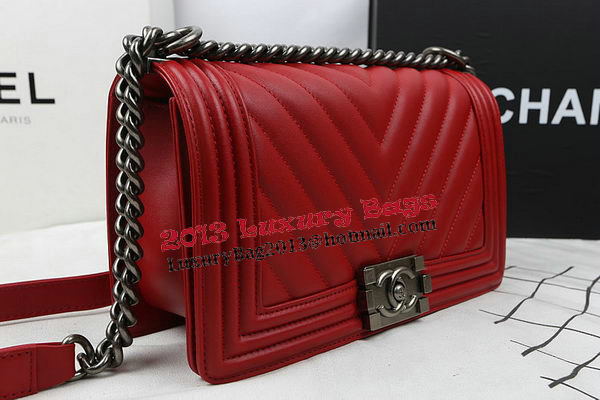 Boy Chanel Flap Bag Calfskin Chevron Quilting A67025 Red Boy Chanel Flap Bag Calfskin Chevron Quilting A67025 Red