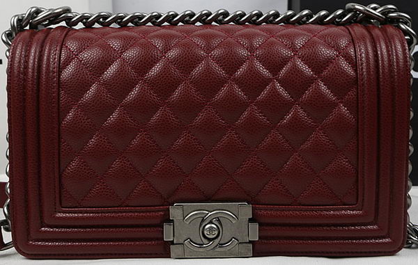 Boy Chanel Flap Bag Original Burgundy Cannage Pattern A67025 Silver
