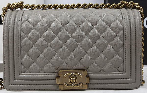 Boy Chanel Flap Bag Original Grey Cannage Pattern A67025 Gold