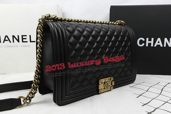 Boy Chanel Flap Bags Original Black Sheepskin Leather A67088 Gold Boy Chanel Flap Bags Original Black Sheepskin Leather A67088 Gold