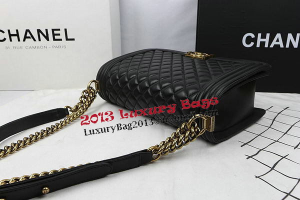 Boy Chanel Flap Bags Original Black Sheepskin Leather A67088 Gold Boy Chanel Flap Bags Original Black Sheepskin Leather A67088 Gold