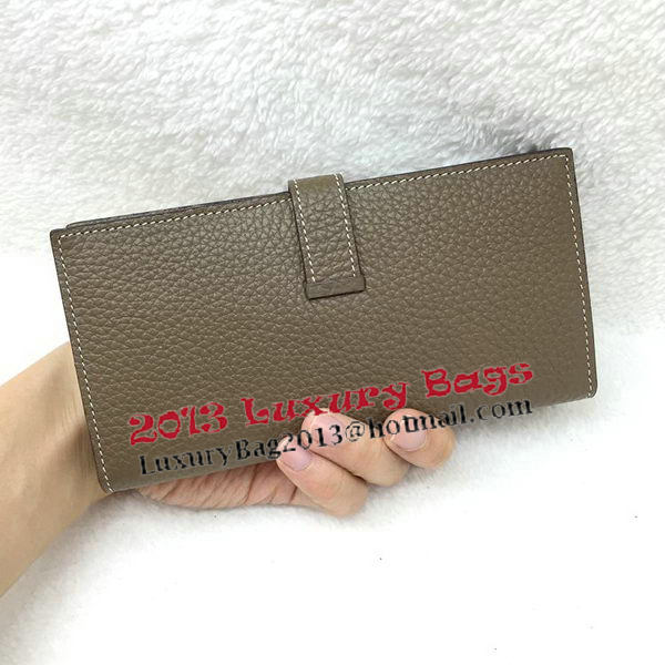 Hermes Bearn Japonaise Bi-Fold Wallet Litchi Leather A208 Khaki Hermes Bearn Japonaise Bi-Fold Wallet Litchi Leather A208 Khaki