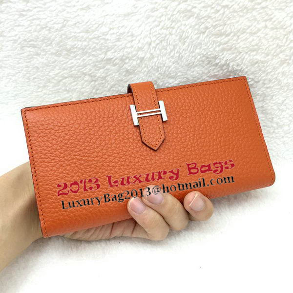 Hermes Bearn Japonaise Bi-Fold Wallet Litchi Leather A208 Orange Hermes Bearn Japonaise Bi-Fold Wallet Litchi Leather A208 Orange