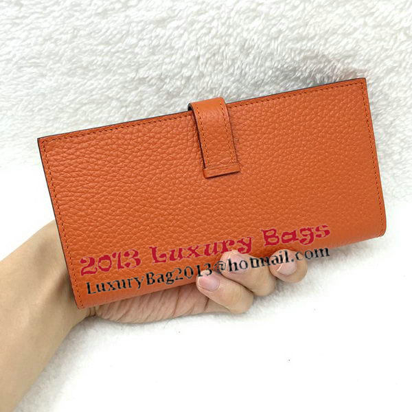 Hermes Bearn Japonaise Bi-Fold Wallet Litchi Leather A208 Orange Hermes Bearn Japonaise Bi-Fold Wallet Litchi Leather A208 Orange