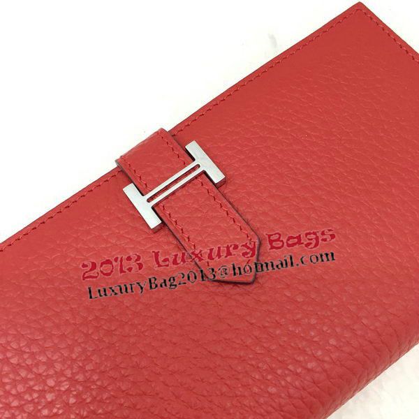 Hermes Bearn Japonaise Bi-Fold Wallet Litchi Leather A208 Red Hermes Bearn Japonaise Bi-Fold Wallet Litchi Leather A208 Red