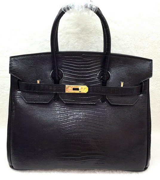 Hermes Birkin 30CM Tote Bags Lizard Leather H30LI Black