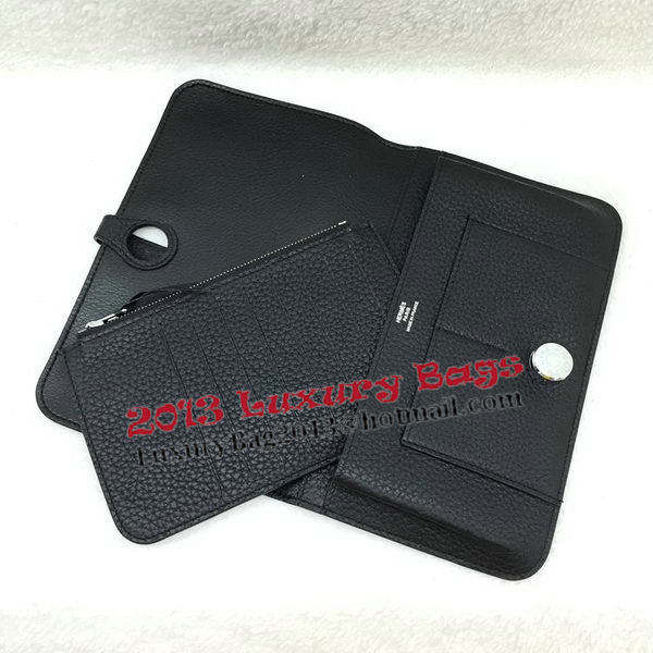 Hermes Dogon Combined Wallet Litchi Leather A508 Black Hermes Dogon Combined Wallet Litchi Leather A508 Black