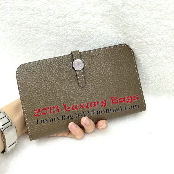 Hermes Dogon Combined Wallet Litchi Leather A508 Khaki Hermes Dogon Combined Wallet Litchi Leather A508 Khaki