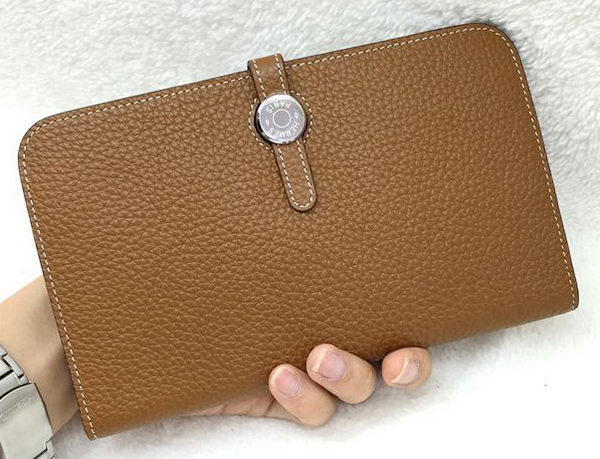 Hermes Dogon Combined Wallet Litchi Leather A508 Wheat