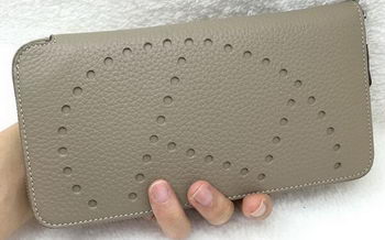 Hermes Evelyn Long Zip Wallet Litchi A808 Grey Hermes Evelyn Long Zip Wallet Litchi A808 Grey