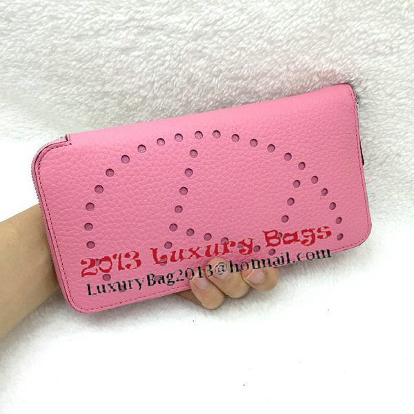 Hermes Evelyn Long Zip Wallet Litchi A808 Pink Hermes Evelyn Long Zip Wallet Litchi A808 Pink