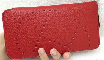Hermes Evelyn Long Zip Wallet Litchi A808 Red Hermes Evelyn Long Zip Wallet Litchi A808 Red