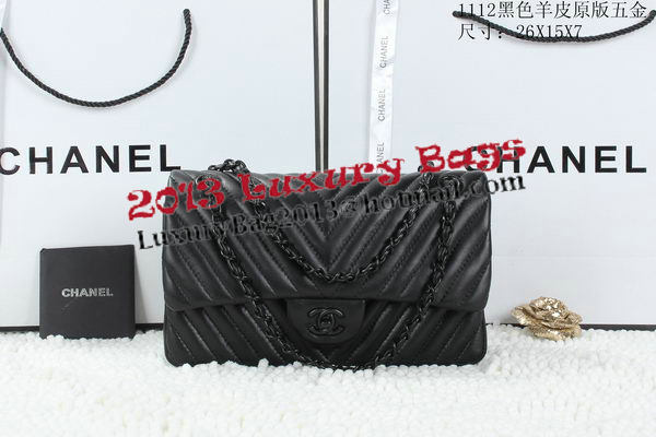 Chanel Classic Flap Bag Lambskin Chevron Quilting A01112 Black Chanel Classic Flap Bag Lambskin Chevron Quilting A01112 Black