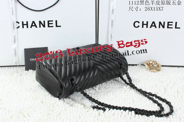 Chanel Classic Flap Bag Lambskin Chevron Quilting A01112 Black Chanel Classic Flap Bag Lambskin Chevron Quilting A01112 Black