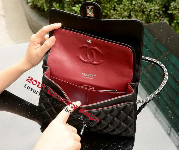 Chanel 2.55 Series Flap Bag Black Sheepskin Leather A1112 Silver Chanel 2.55 Series Flap Bag Black Sheepskin Leather A1112 Silver