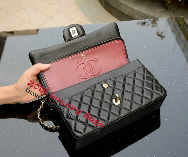 Chanel 2.55 Series Flap Bag Black Sheepskin Leather A37586 Gold Chanel 2.55 Series Flap Bag Black Sheepskin Leather A37586 Gold