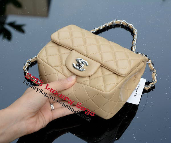 Chanel Classic MINI Flap Bag Apricot Sheepskin A37585 Silver