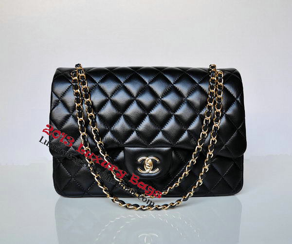 Chanel Jumbo Quilted Classic Black Sheepskin Flap Bag A58600 Gold Chanel Jumbo Quilted Classic Black Sheepskin Flap Bag A58600 Gold