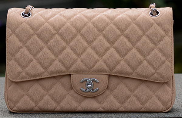 Chanel Jumbo Quilted Classic Flap Bag Apricot Cannage Patterns A58600 Silver