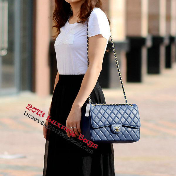 Chanel Jumbo Quilted Classic Flap Bag Blue Cannage Patterns A58600 Gold Chanel Jumbo Quilted Classic Flap Bag Blue Cannage Patterns A58600 Gold