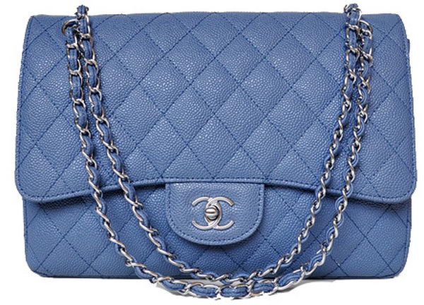 Chanel Jumbo Quilted Classic Flap Bag Blue Cannage Patterns A58600 Silver