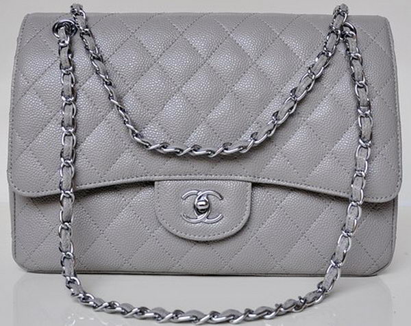Chanel Jumbo Quilted Classic Flap Bag Grey Cannage Patterns A58600 Silver