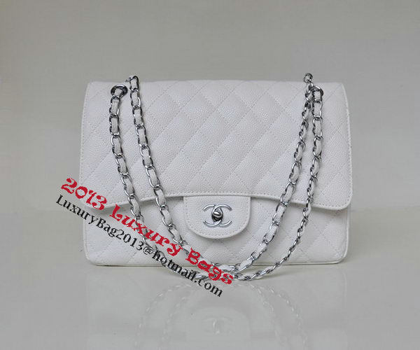 Chanel Jumbo Quilted Classic Flap Bag White Cannage Patterns A58600 Silver Chanel Jumbo Quilted Classic Flap Bag White Cannage Patterns A58600 Silver