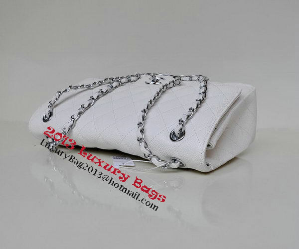 Chanel Jumbo Quilted Classic Flap Bag White Cannage Patterns A58600 Silver Chanel Jumbo Quilted Classic Flap Bag White Cannage Patterns A58600 Silver