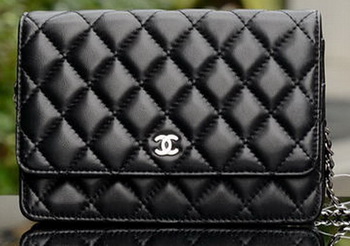Chanel mini Flap Bag Black Sheepskin Leather A33814 Silver Chanel mini Flap Bag Black Sheepskin Leather A33814 Silver