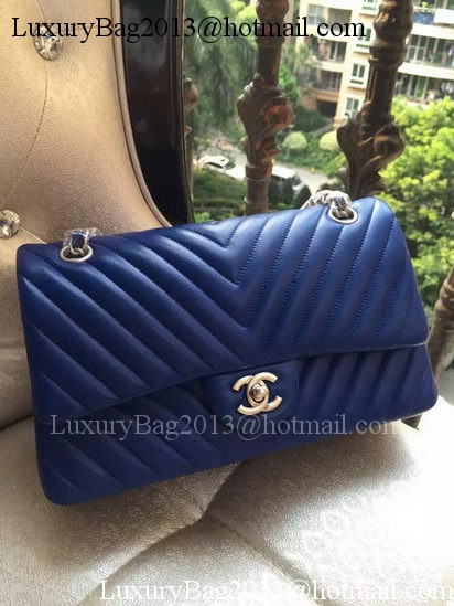 Chanel 2.55 Series Flap Bag Blue Lambskin Chevron Leather A01112 Silver Chanel 2.55 Series Flap Bag Blue Lambskin Chevron Leather A01112 Silver