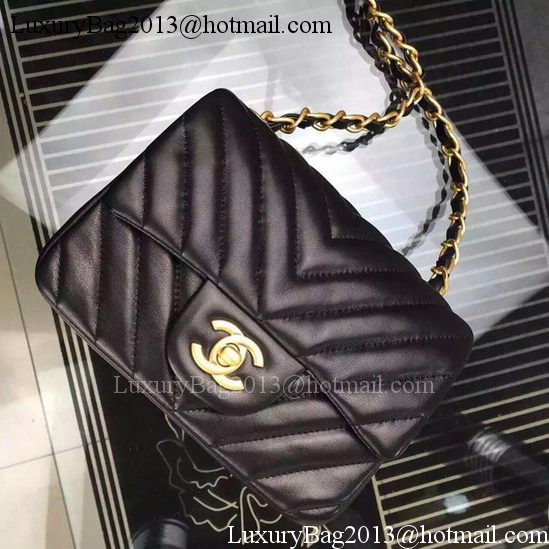 Chanel Classic mini Flap Bag Black Chevron Sheepskin Leather A68748 Gold Chanel Classic mini Flap Bag Black Chevron Sheepskin Leather A68748 Gold