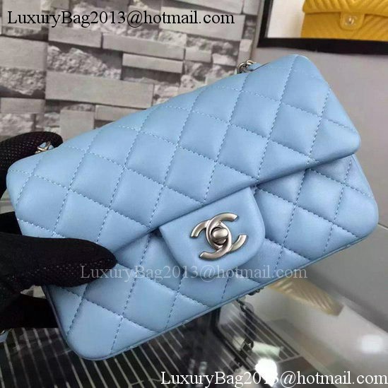 Chanel Classic mini Flap Bag SkyBlue Sheepskin Leather A67350 Silver Chanel Classic mini Flap Bag SkyBlue Sheepskin Leather A67350 Silver