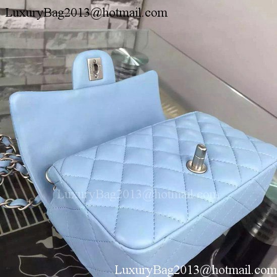 Chanel Classic mini Flap Bag SkyBlue Sheepskin Leather A67350 Silver Chanel Classic mini Flap Bag SkyBlue Sheepskin Leather A67350 Silver