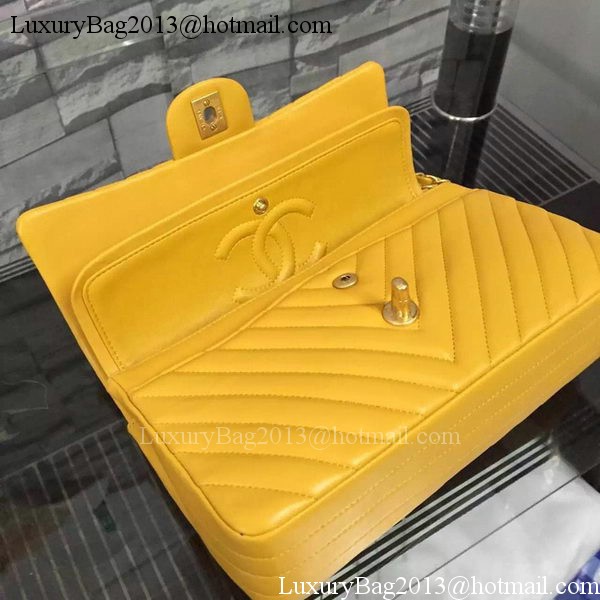 Chanel 2.55 Series Flap Bag Yellow Lambskin Chevron Leather A5023 Gold Chanel 2.55 Series Flap Bag Yellow Lambskin Chevron Leather A5023 Gold