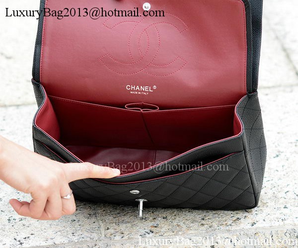 Chanel Jumbo Classic Black Cannage Pattern Flap Bag A58600 Silver Chanel Jumbo Classic Black Cannage Pattern Flap Bag A58600 Silver