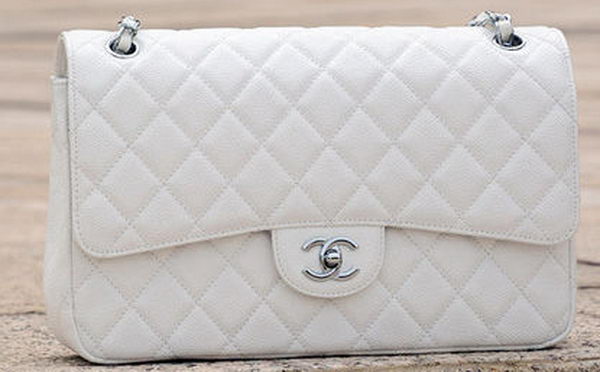 Chanel Jumbo Classic White Cannage Pattern Flap Bag A58600 Silver