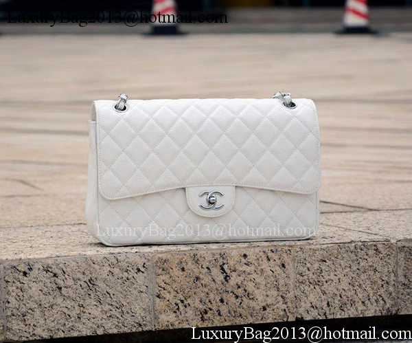 Chanel Jumbo Classic White Cannage Pattern Flap Bag A58600 Silver Chanel Jumbo Classic White Cannage Pattern Flap Bag A58600 Silver